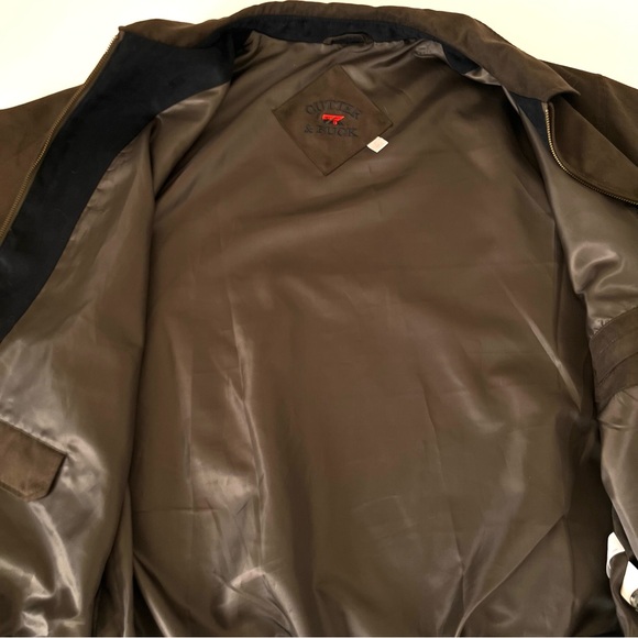 Cutter and Buck Men’s Classic Roosevelt Brown Faux Suede Zipper Jacket Collar LG - Picture 8 of 16